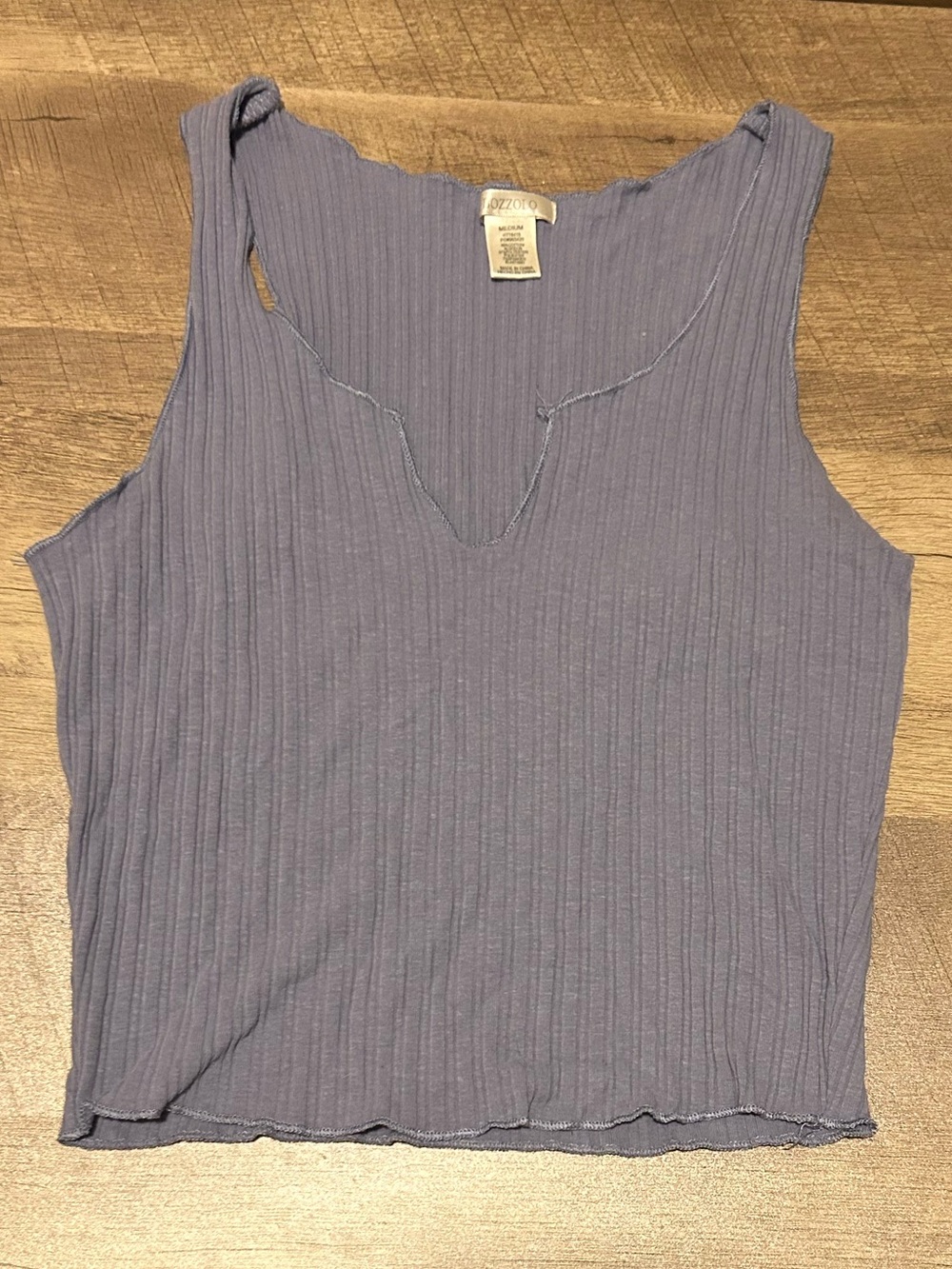Ribbed V-Notch Crop Top Tank - Lavender Blue